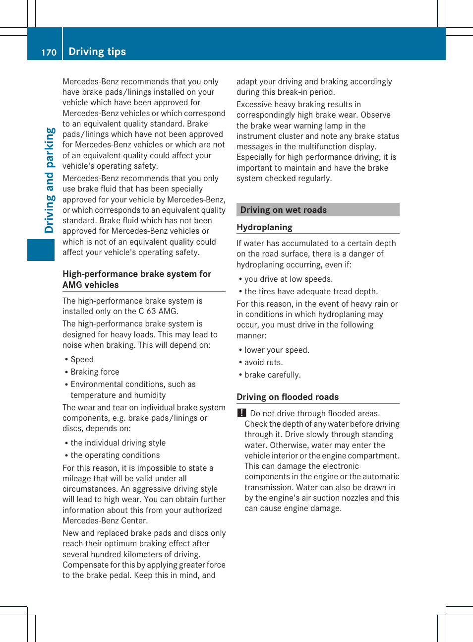 Driving and parking, Driving tips | Mercedes-Benz C-Sedan 2014 Owners Manual User Manual | Page 172 / 362