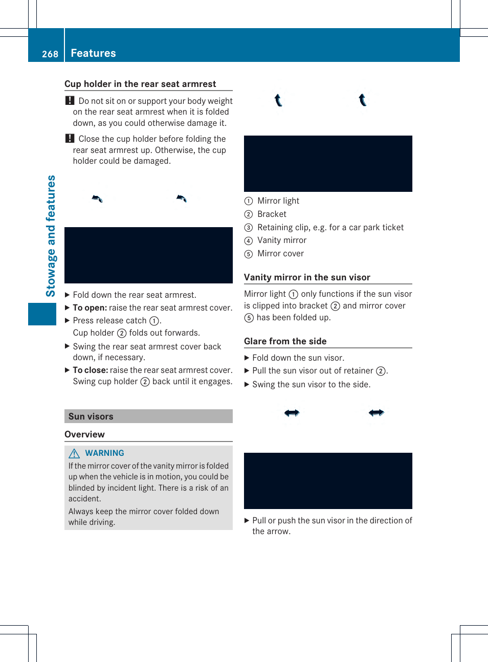 Stowage and features, Features | Mercedes-Benz C-Sedan 2014 Owners Manual User Manual | Page 270 / 362