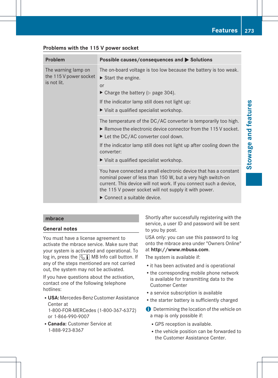 Stowage and features, Features | Mercedes-Benz C-Sedan 2014 Owners Manual User Manual | Page 275 / 362