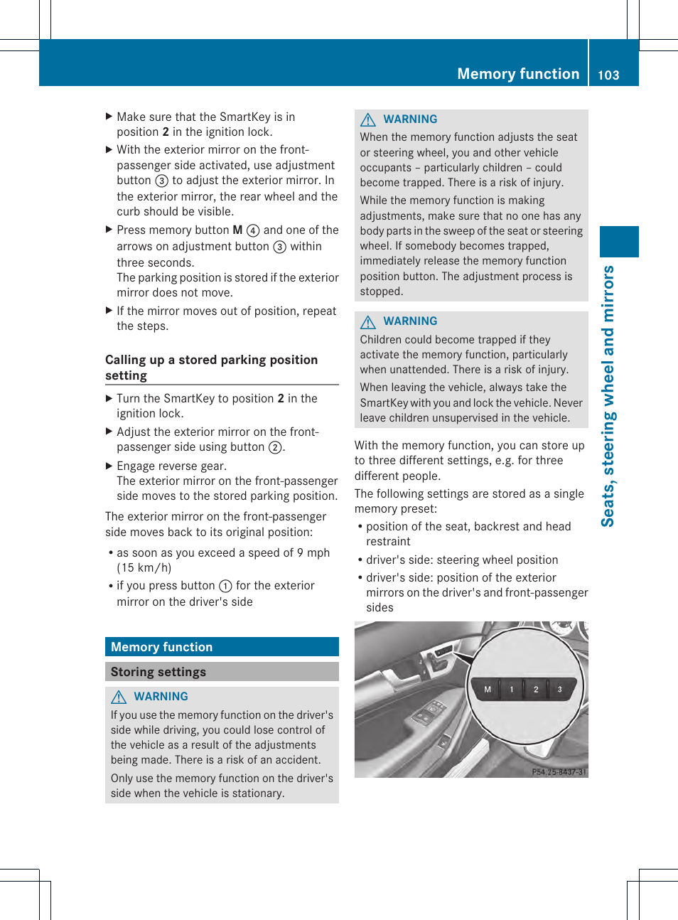 Seats, steering wheel and mirrors | Mercedes-Benz C-Coupe 2014 Owners Manual User Manual | Page 105 / 342