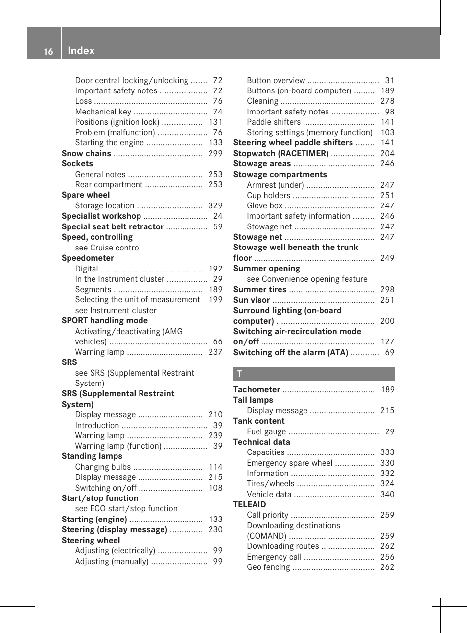 Index | Mercedes-Benz C-Coupe 2014 Owners Manual User Manual | Page 18 / 342