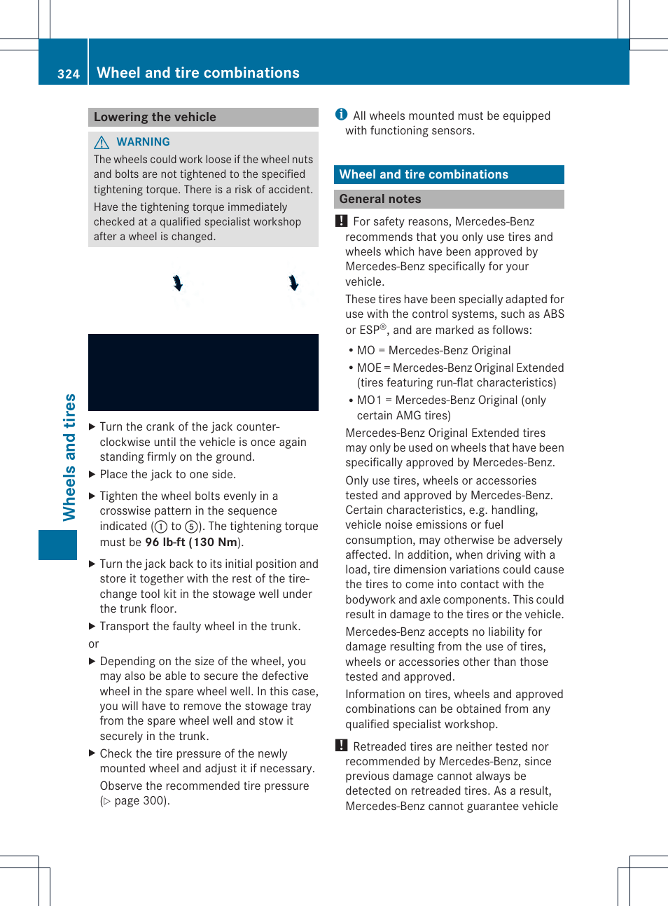 Wh eels and tires, Wheel and tire combinations | Mercedes-Benz C-Coupe 2014 Owners Manual User Manual | Page 326 / 342