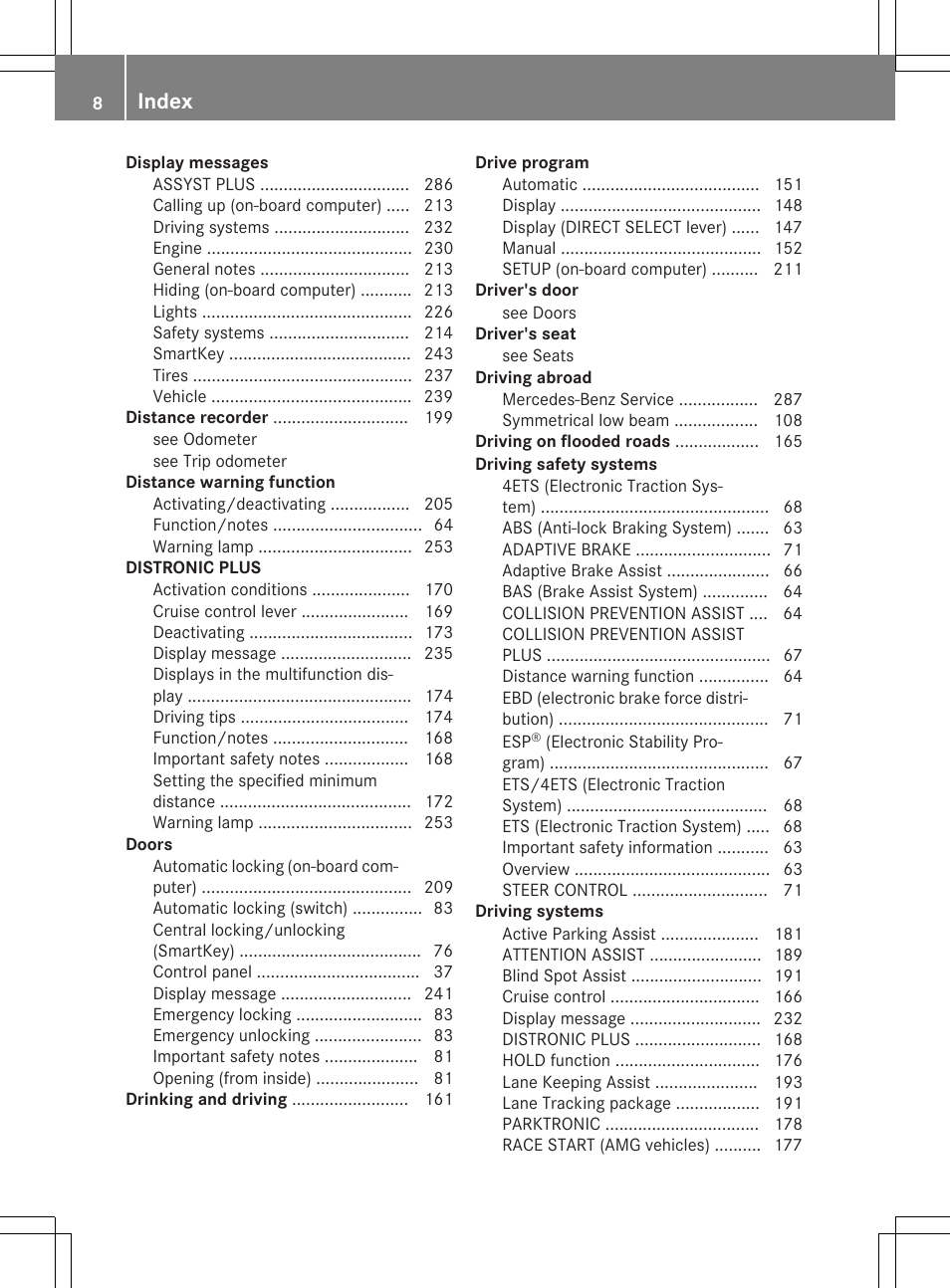 Index | Mercedes-Benz CLA-Class 2014 Owners Manual User Manual | Page 10 / 358