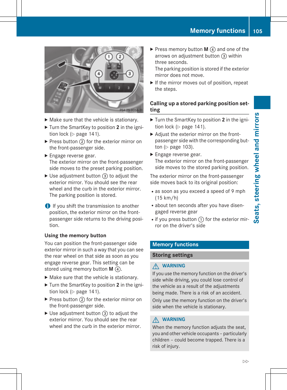 Seats, steering wheel and mirrors | Mercedes-Benz CLA-Class 2014 Owners Manual User Manual | Page 107 / 358