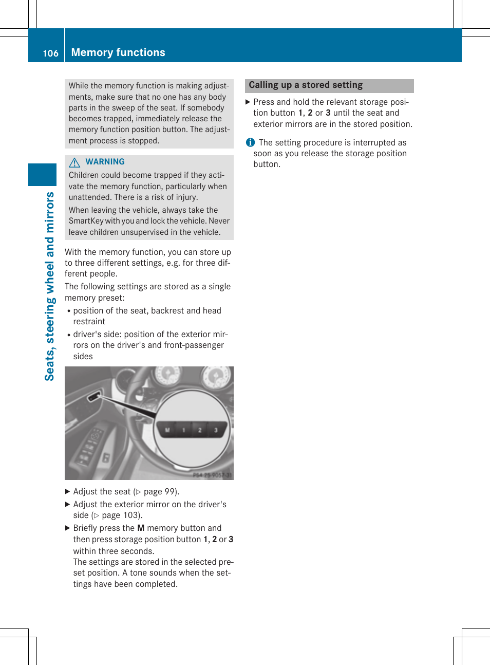 Seats, steering wheel and mirrors | Mercedes-Benz CLA-Class 2014 Owners Manual User Manual | Page 108 / 358