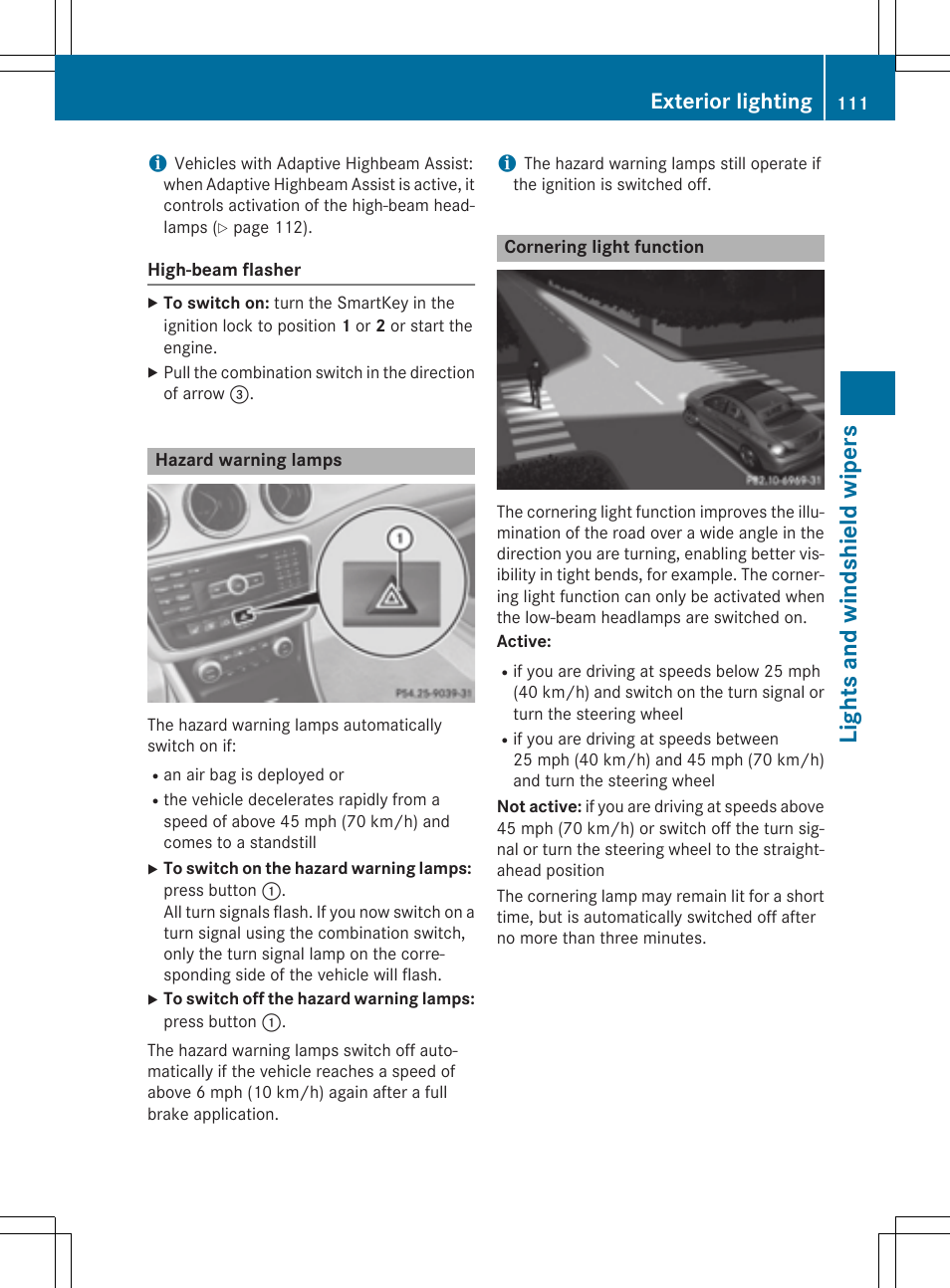 Lights and windshield wipers, Exterior lighting | Mercedes-Benz CLA-Class 2014 Owners Manual User Manual | Page 113 / 358