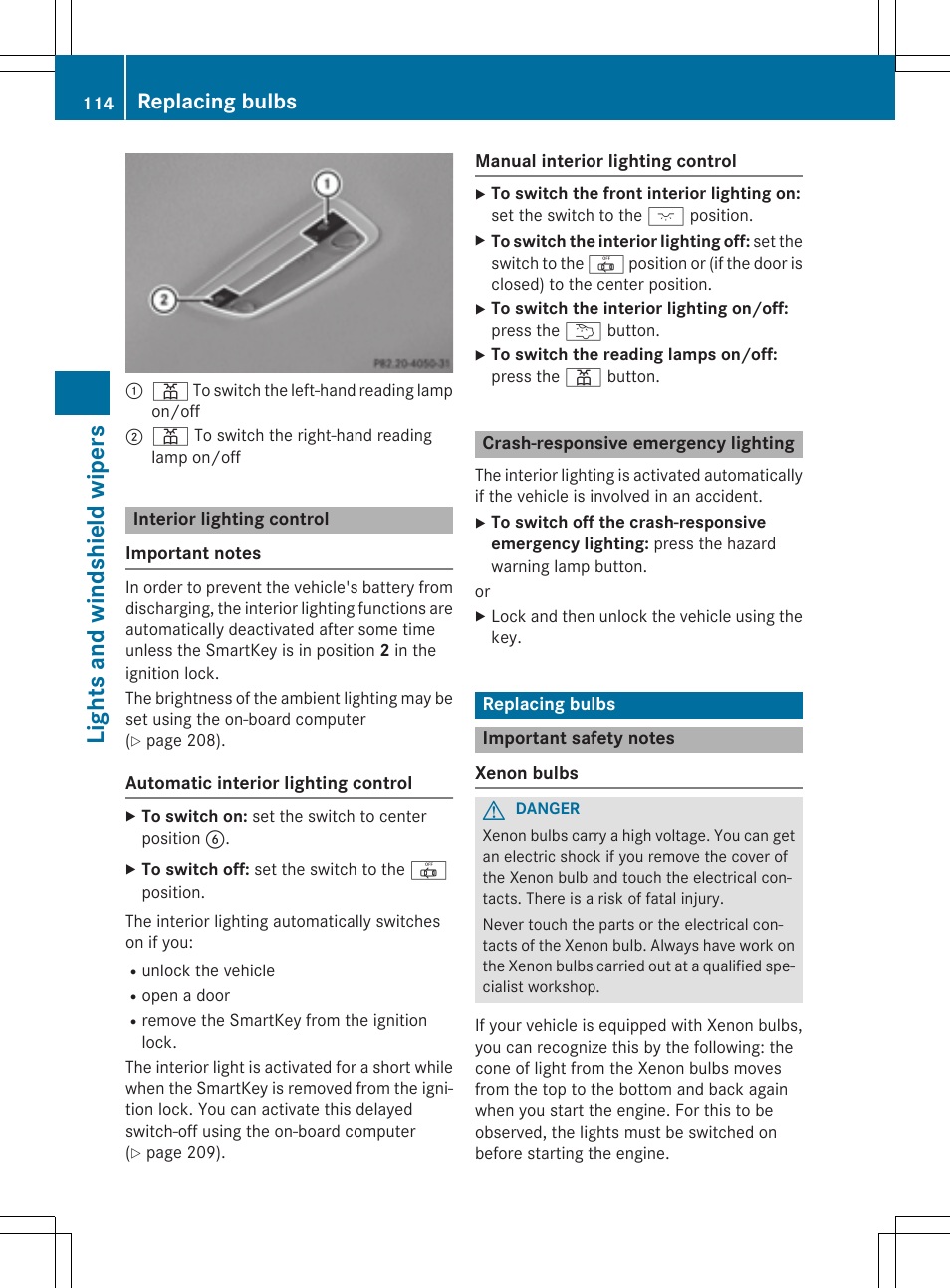 Lights and windshield wipers, Replacing bulbs | Mercedes-Benz CLA-Class 2014 Owners Manual User Manual | Page 116 / 358