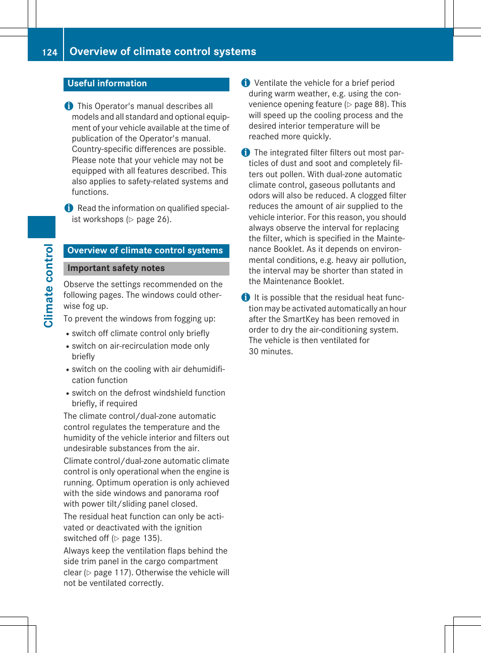 Climat e control, Overview of climate control systems | Mercedes-Benz CLA-Class 2014 Owners Manual User Manual | Page 126 / 358