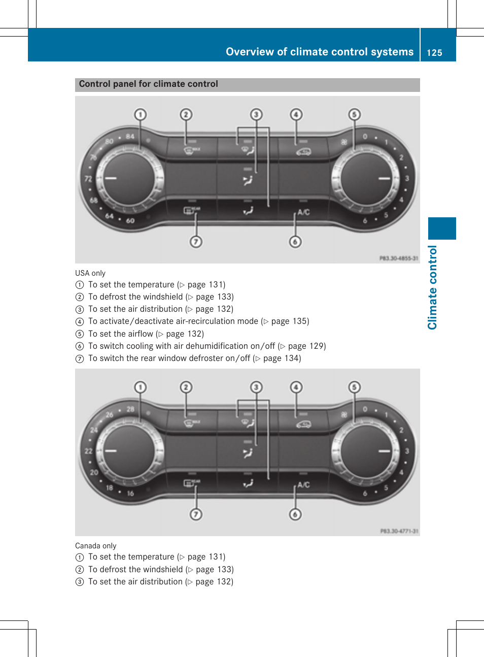 Clima te contr ol, Overview of climate control systems | Mercedes-Benz CLA-Class 2014 Owners Manual User Manual | Page 127 / 358