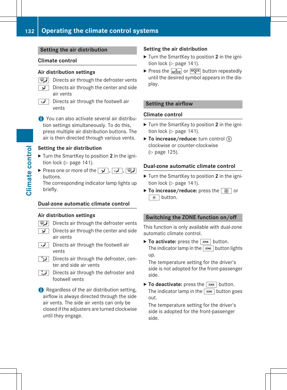 Climate control, Operating the climate control systems | Mercedes-Benz CLA-Class 2014 Owners Manual User Manual | Page 134 / 358