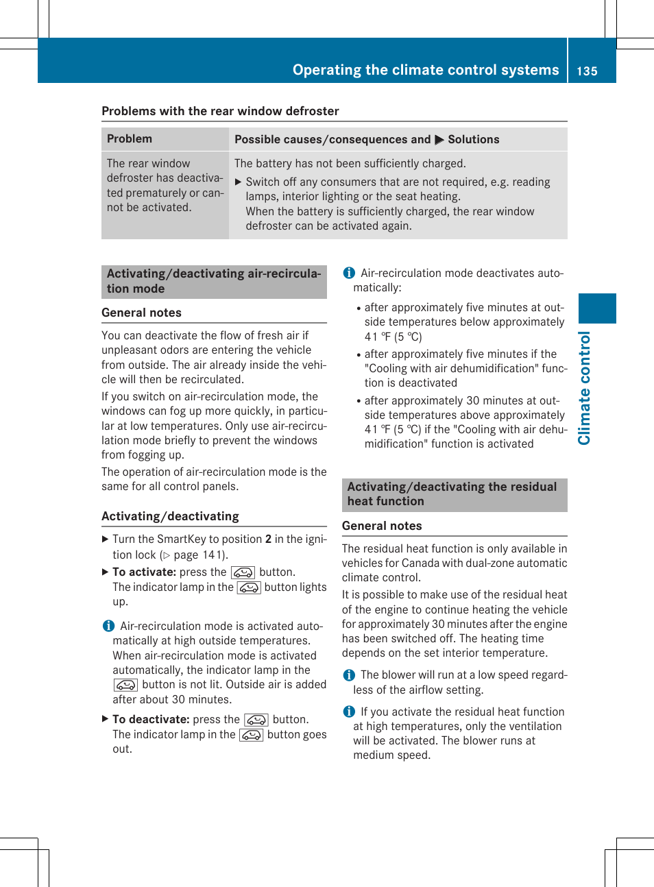 Climate control, Operating the climate control systems | Mercedes-Benz CLA-Class 2014 Owners Manual User Manual | Page 137 / 358
