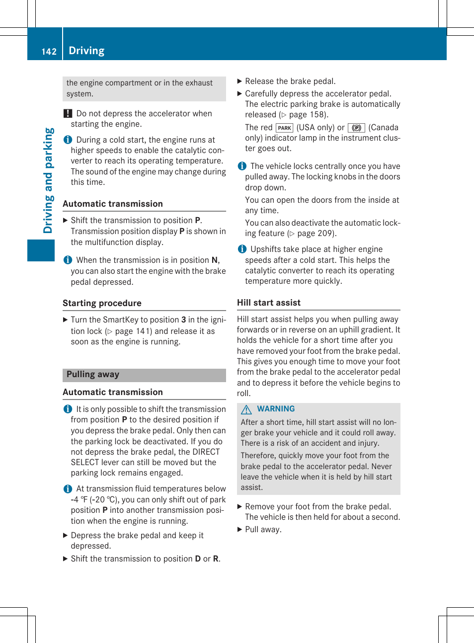 Driv ing and parking, Driving | Mercedes-Benz CLA-Class 2014 Owners Manual User Manual | Page 144 / 358