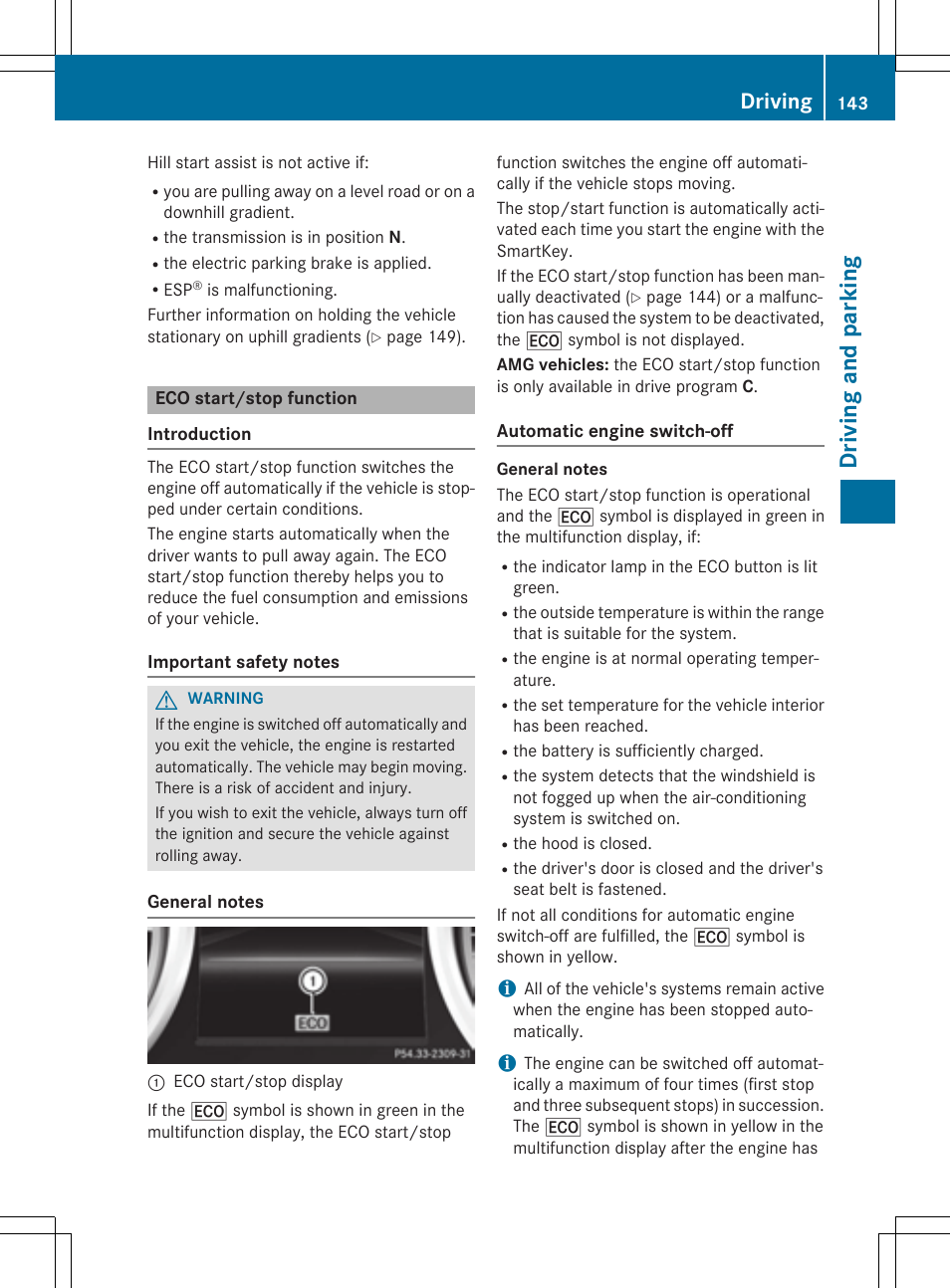 Dri vin g and parking, Driving | Mercedes-Benz CLA-Class 2014 Owners Manual User Manual | Page 145 / 358
