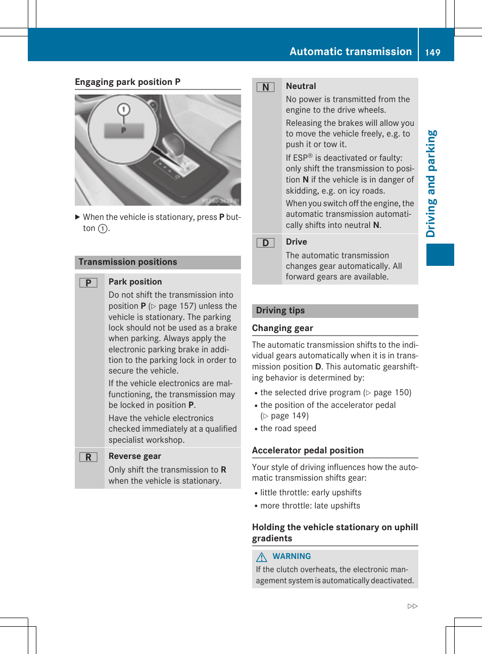 Driv ing and pa rk ing, Automatic transmission | Mercedes-Benz CLA-Class 2014 Owners Manual User Manual | Page 151 / 358