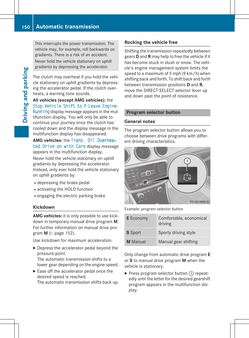 Driving and parking, Automatic transmission | Mercedes-Benz CLA-Class 2014 Owners Manual User Manual | Page 152 / 358