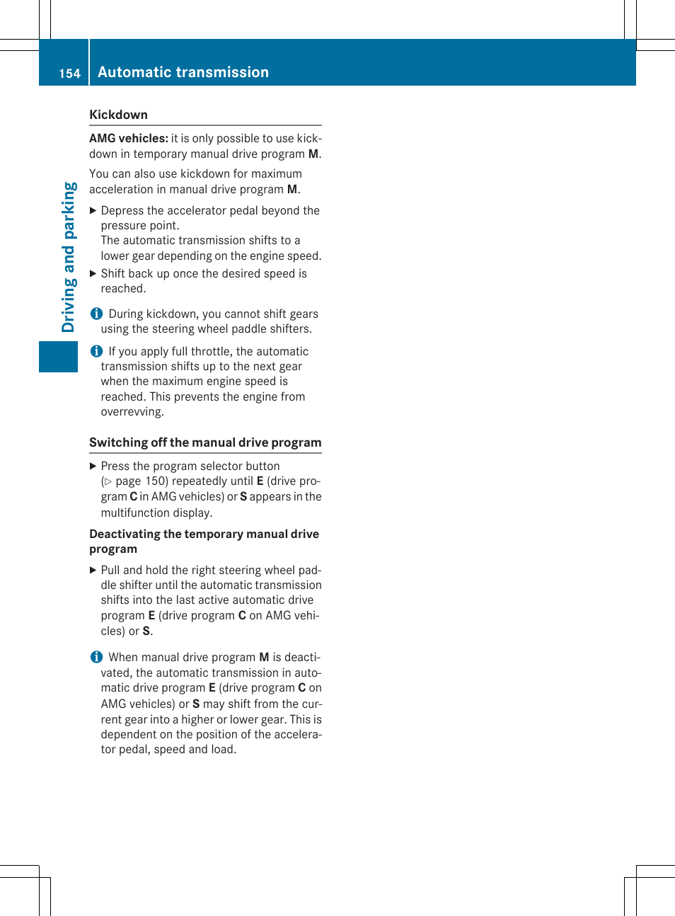 Dr ivi ng an d parki ng, Automatic transmission | Mercedes-Benz CLA-Class 2014 Owners Manual User Manual | Page 156 / 358