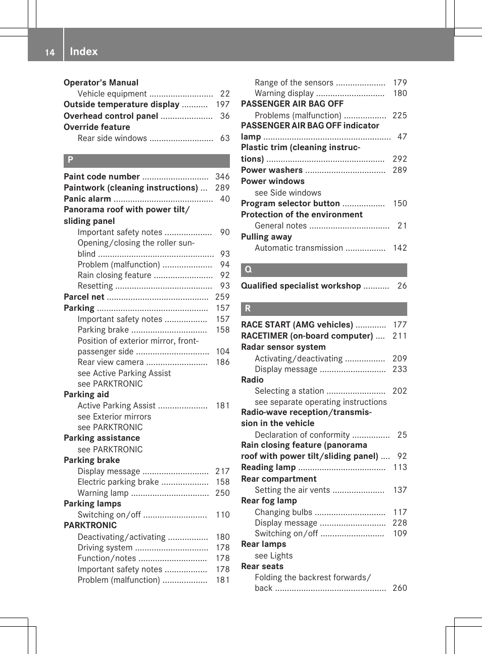 Index | Mercedes-Benz CLA-Class 2014 Owners Manual User Manual | Page 16 / 358