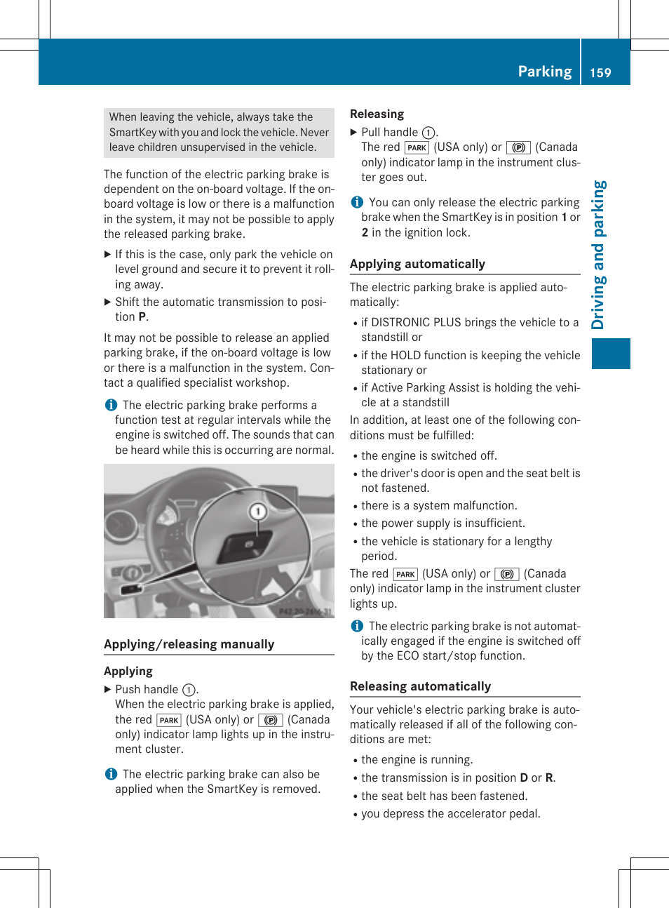Driving and parking, Parking | Mercedes-Benz CLA-Class 2014 Owners Manual User Manual | Page 161 / 358