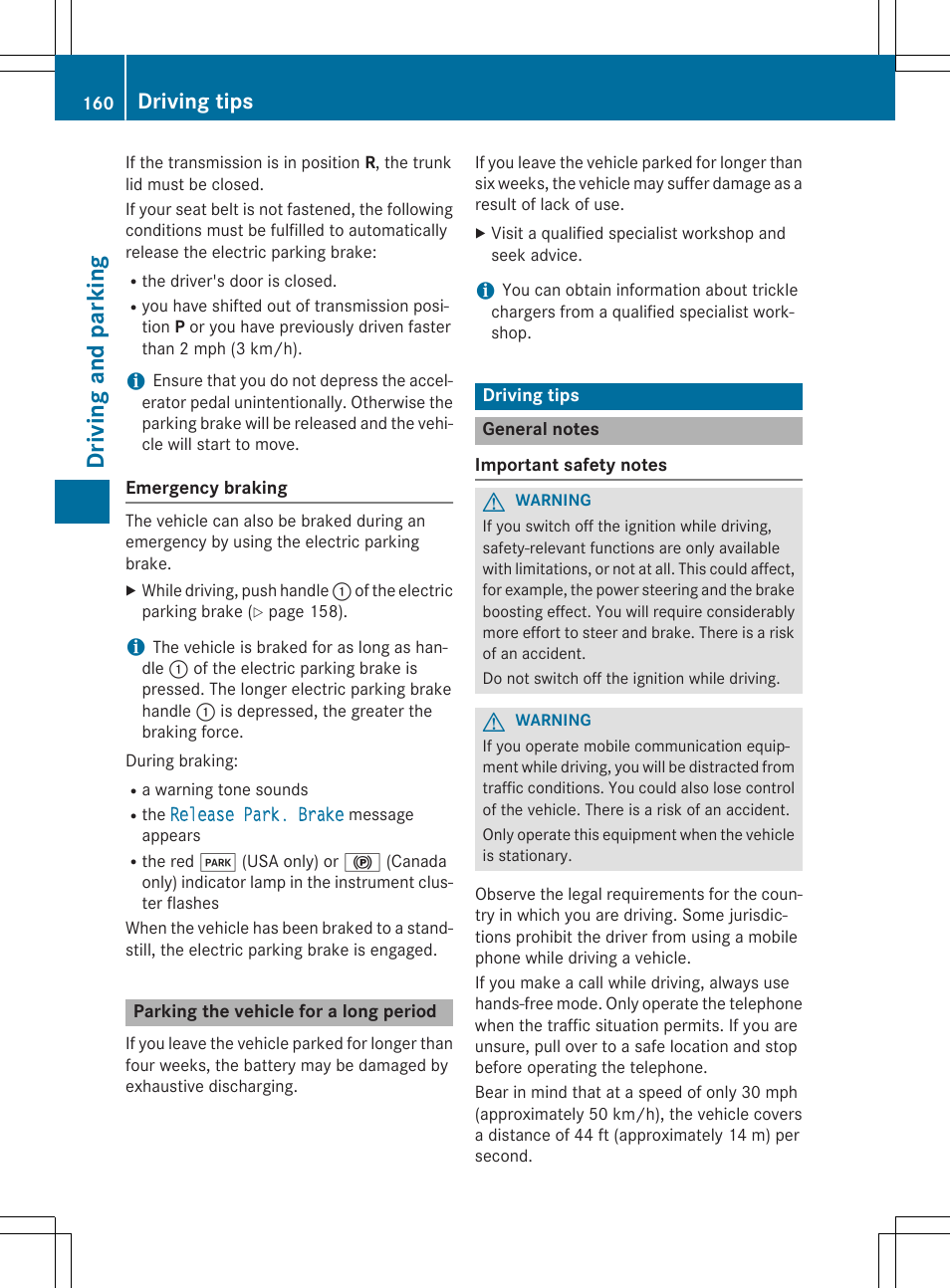 Driving and parking, Driving tips | Mercedes-Benz CLA-Class 2014 Owners Manual User Manual | Page 162 / 358