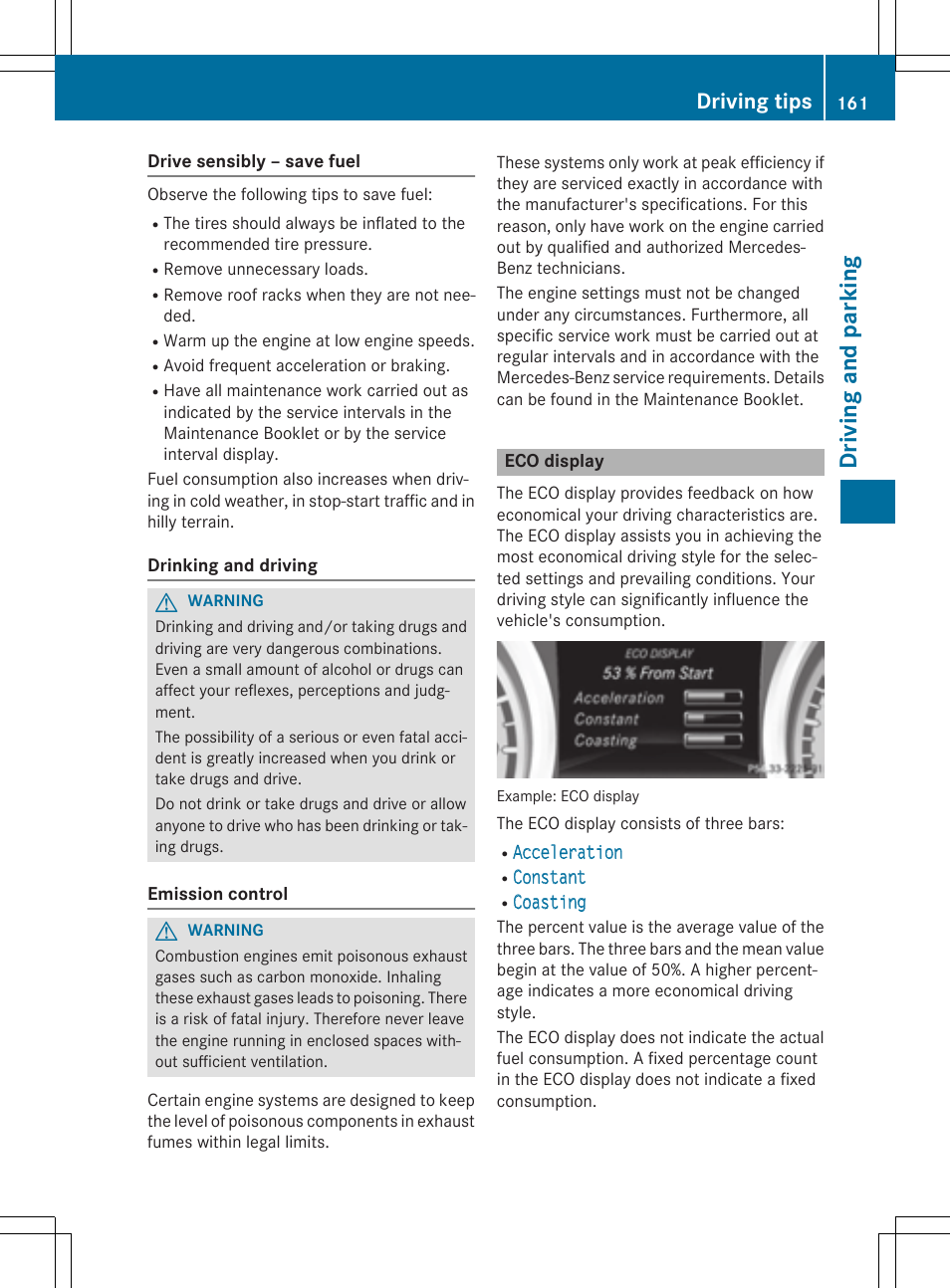 Dri ving an d pa rki ng, Driving tips | Mercedes-Benz CLA-Class 2014 Owners Manual User Manual | Page 163 / 358