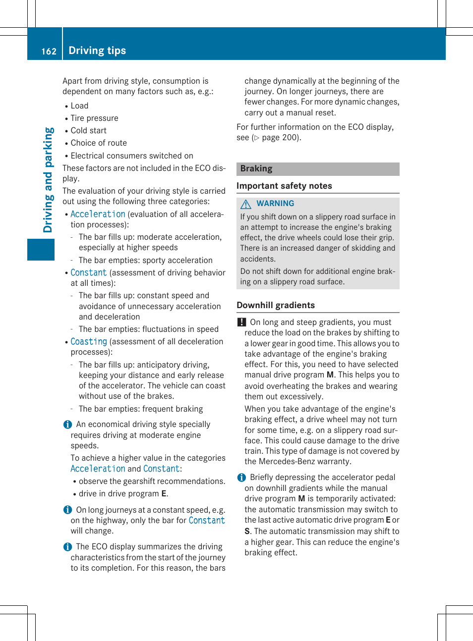 Dr ivi ng an d parki ng, Driving tips | Mercedes-Benz CLA-Class 2014 Owners Manual User Manual | Page 164 / 358