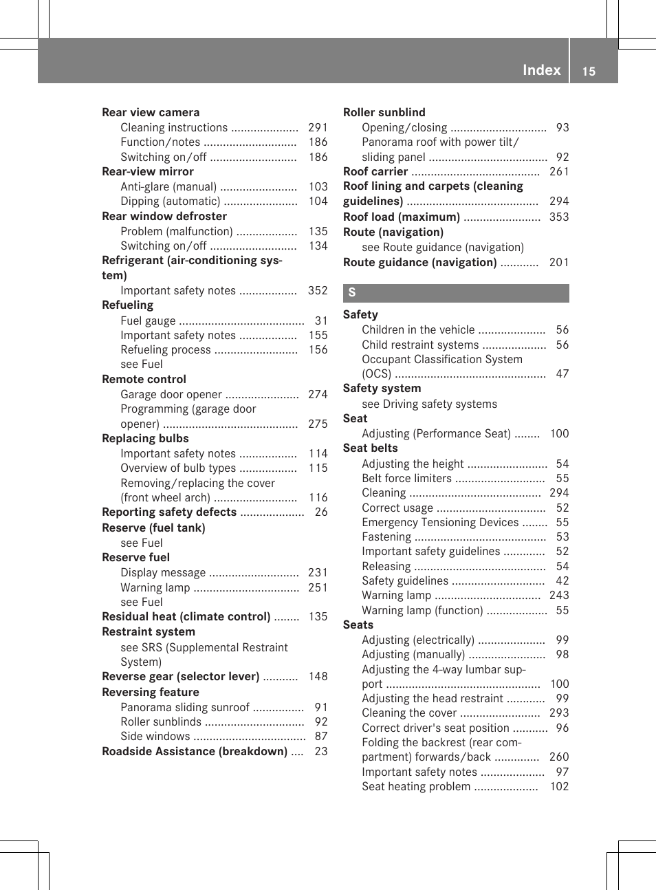 Index | Mercedes-Benz CLA-Class 2014 Owners Manual User Manual | Page 17 / 358