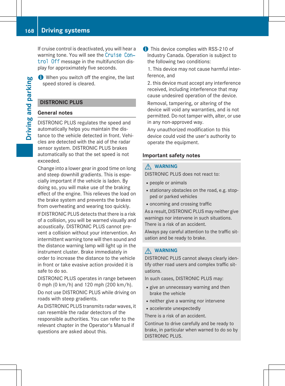 Driving and parking, Driving systems | Mercedes-Benz CLA-Class 2014 Owners Manual User Manual | Page 170 / 358