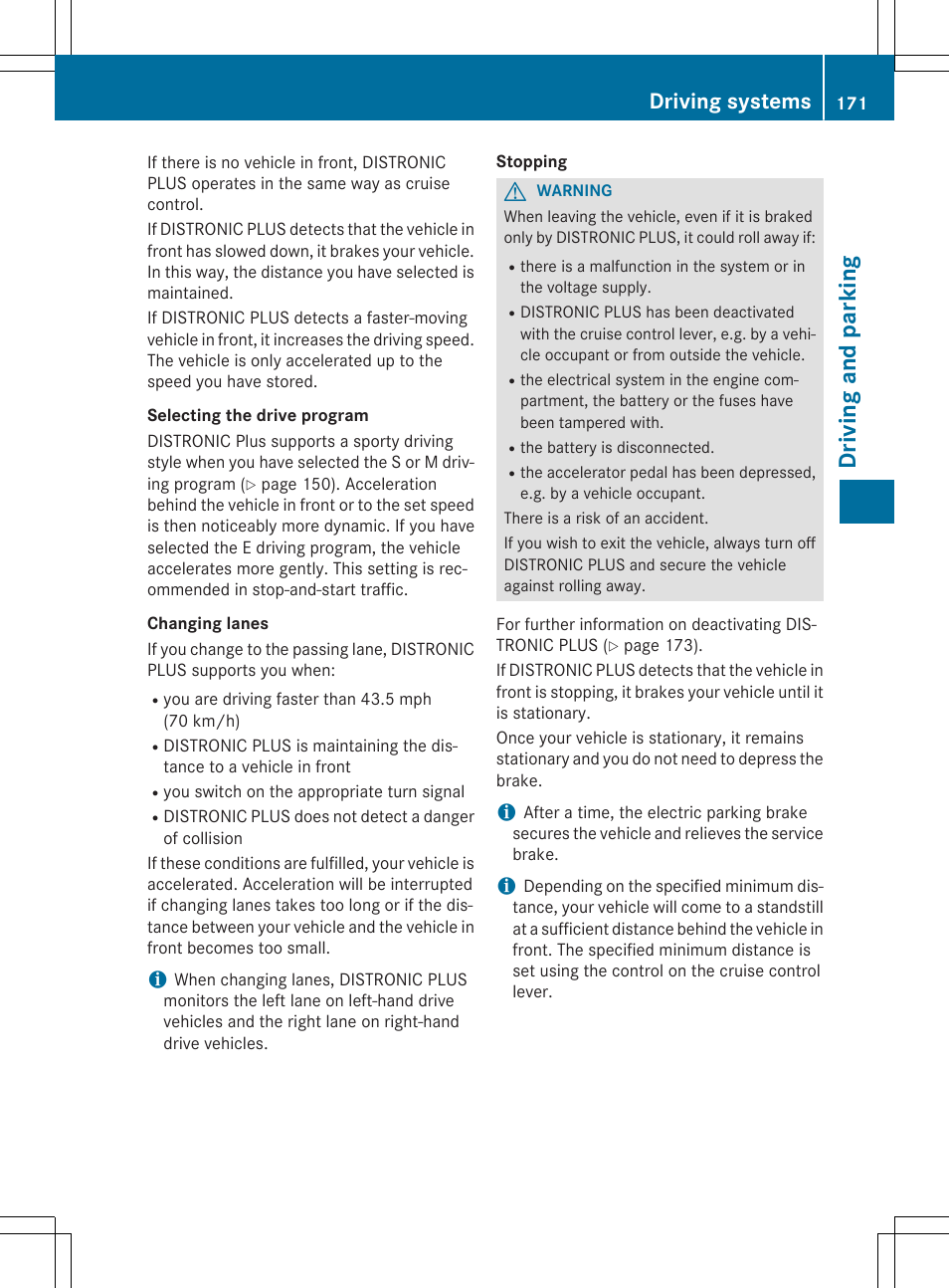 Driving and parking, Driving systems | Mercedes-Benz CLA-Class 2014 Owners Manual User Manual | Page 173 / 358