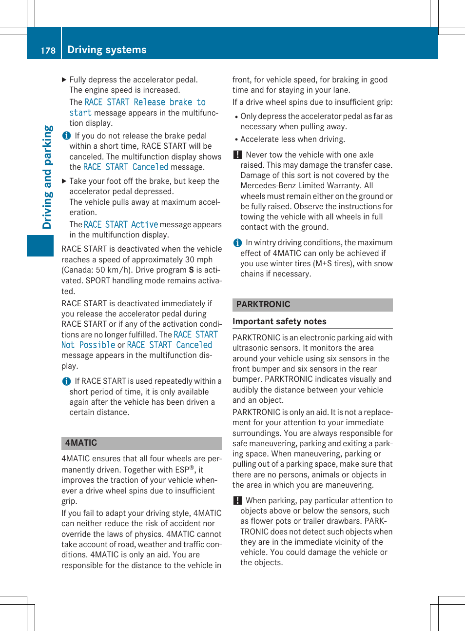 Driv ing and parking, Driving systems | Mercedes-Benz CLA-Class 2014 Owners Manual User Manual | Page 180 / 358