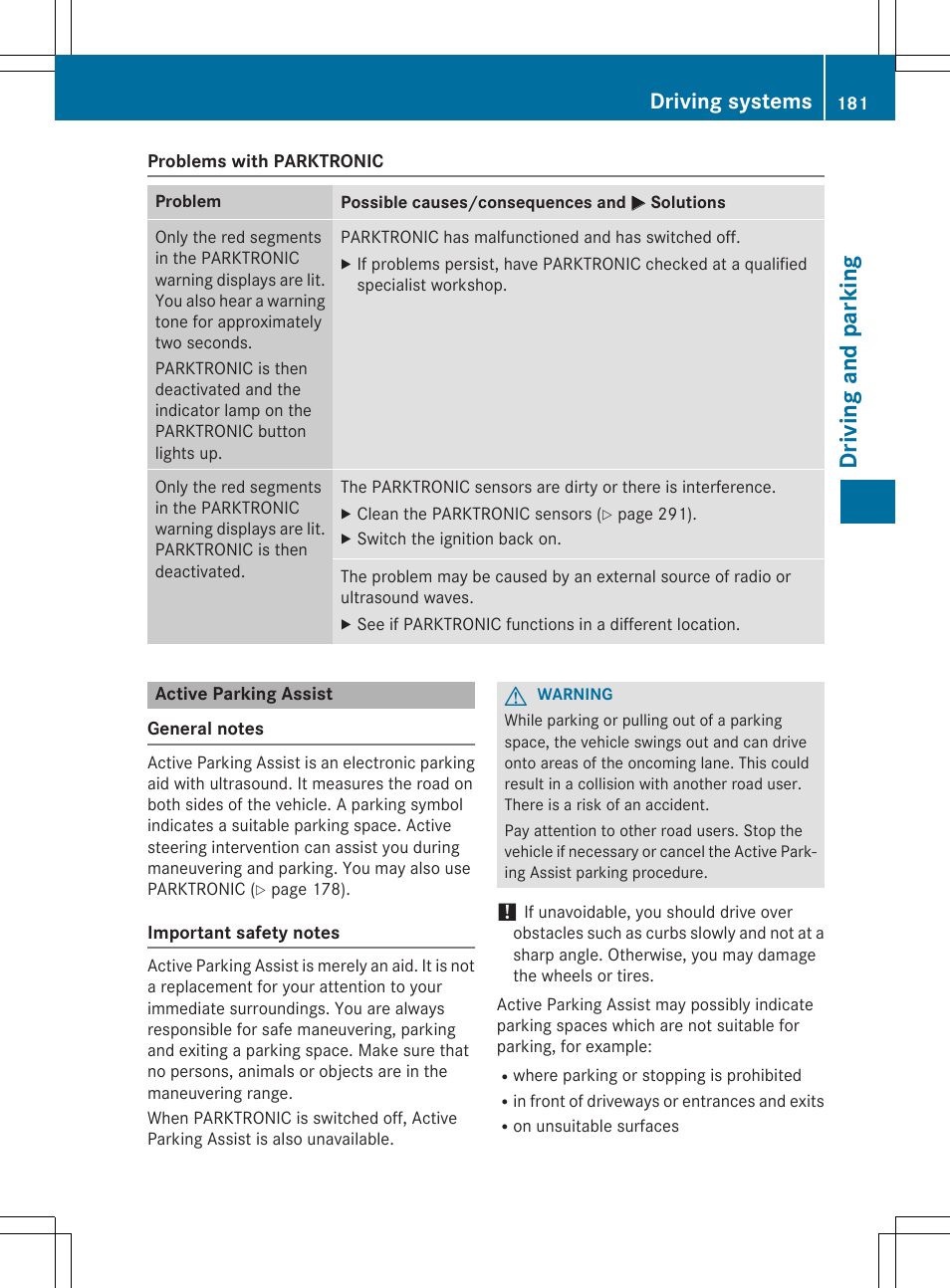 Driving and parking, Driving systems | Mercedes-Benz CLA-Class 2014 Owners Manual User Manual | Page 183 / 358