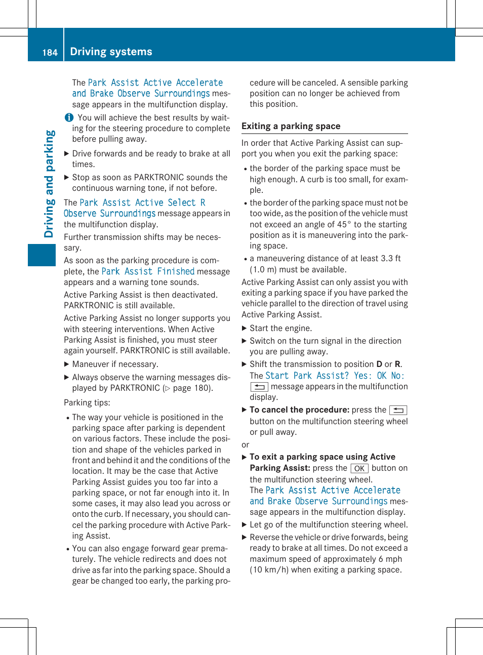 Driving and parking, Driving systems | Mercedes-Benz CLA-Class 2014 Owners Manual User Manual | Page 186 / 358