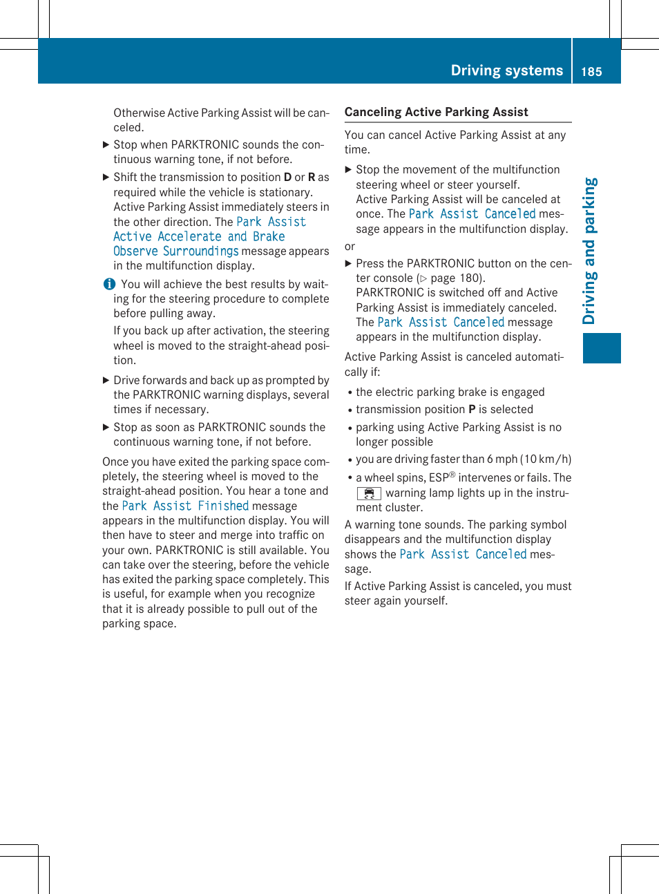 Driving and parking, Driving systems | Mercedes-Benz CLA-Class 2014 Owners Manual User Manual | Page 187 / 358
