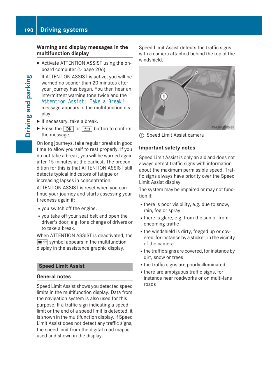Driv ing and parking, Driving systems | Mercedes-Benz CLA-Class 2014 Owners Manual User Manual | Page 192 / 358