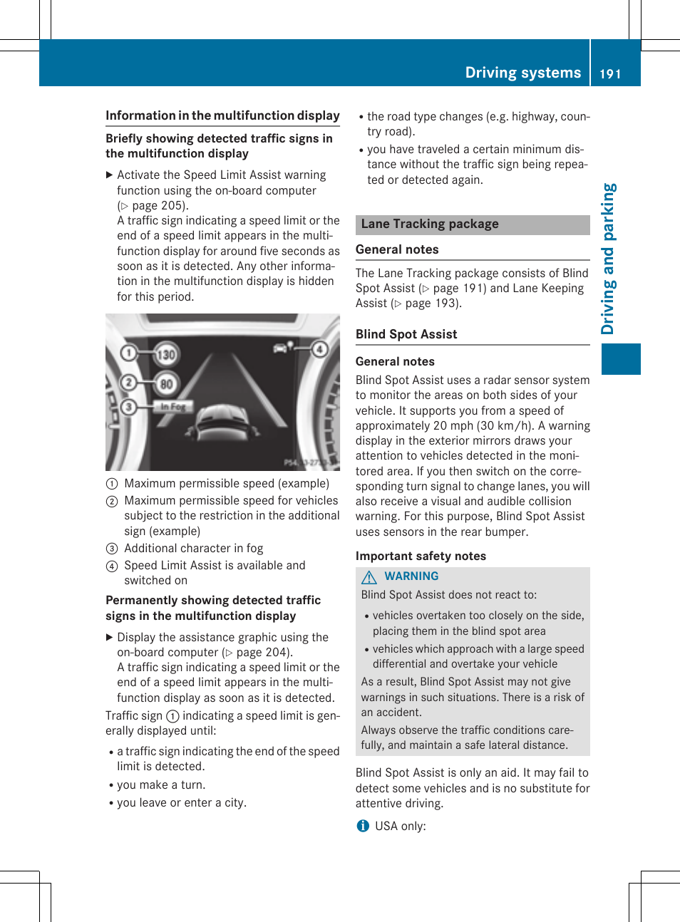Driv ing and pa rki ng, Driving systems | Mercedes-Benz CLA-Class 2014 Owners Manual User Manual | Page 193 / 358