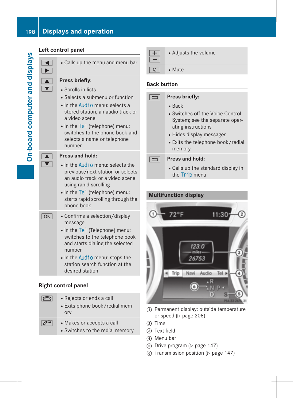 On-b oar d comp ut er and disp lay s, Displays and operation | Mercedes-Benz CLA-Class 2014 Owners Manual User Manual | Page 200 / 358