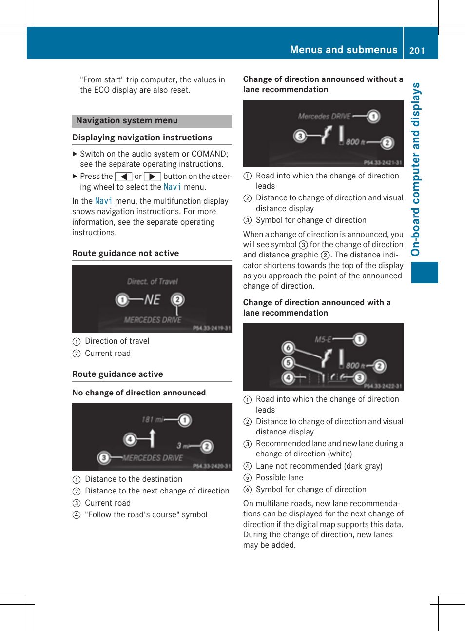 On- boar d comp ut er and dis pla ys, Menus and submenus | Mercedes-Benz CLA-Class 2014 Owners Manual User Manual | Page 203 / 358