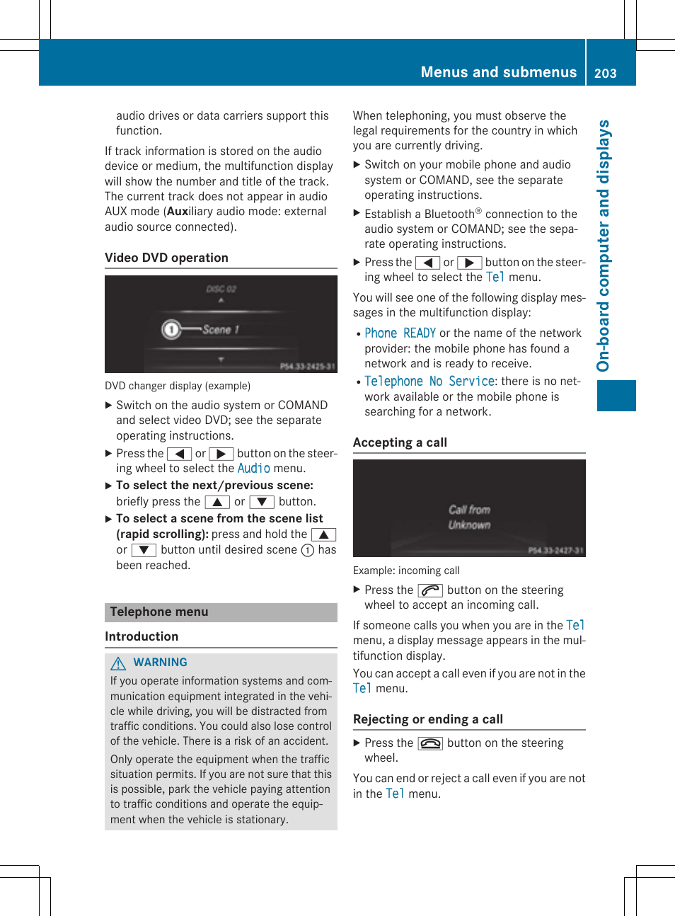 On- boar d comp ut er and dis pla ys, Menus and submenus | Mercedes-Benz CLA-Class 2014 Owners Manual User Manual | Page 205 / 358