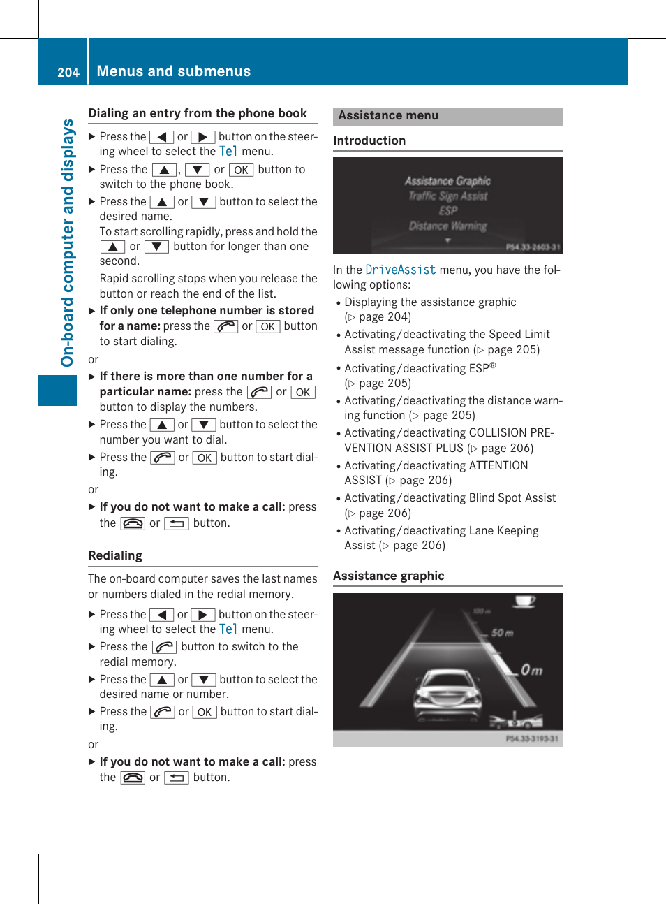 On- boa rd com pu te ran d dis pla ys, Menus and submenus | Mercedes-Benz CLA-Class 2014 Owners Manual User Manual | Page 206 / 358