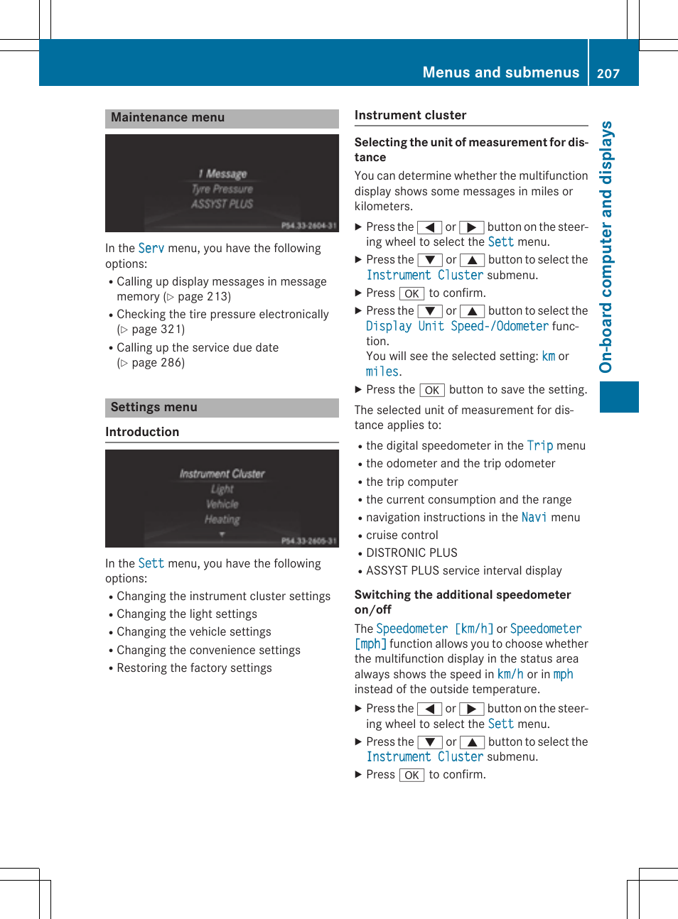 On-bo ard computer and displays, Menus and submenus | Mercedes-Benz CLA-Class 2014 Owners Manual User Manual | Page 209 / 358