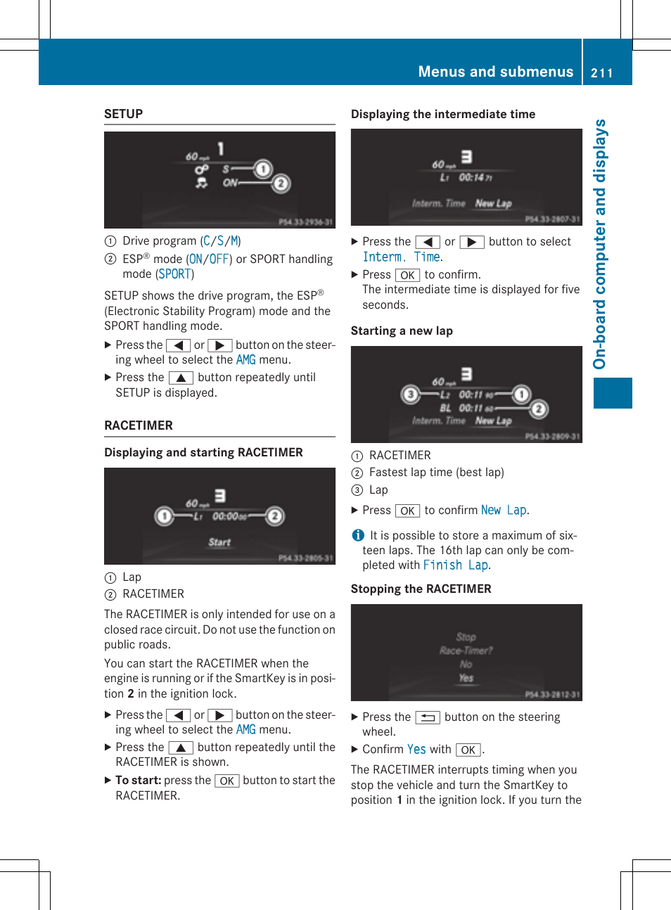 On-board computer and displays, Menus and submenus | Mercedes-Benz CLA-Class 2014 Owners Manual User Manual | Page 213 / 358