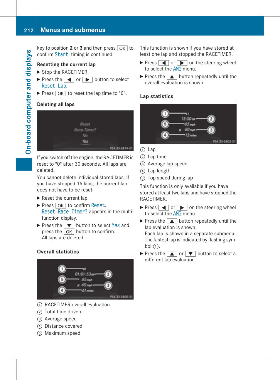 On -bo ard co mputer and dis play s, Menus and submenus | Mercedes-Benz CLA-Class 2014 Owners Manual User Manual | Page 214 / 358