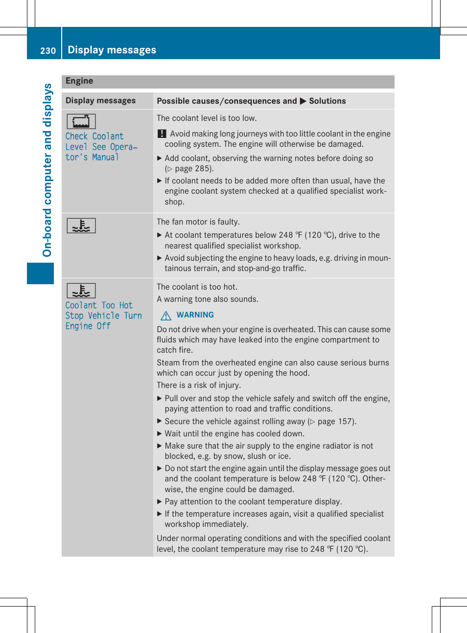 On- boar d comp ut er and dis pla ys, Display messages | Mercedes-Benz CLA-Class 2014 Owners Manual User Manual | Page 232 / 358