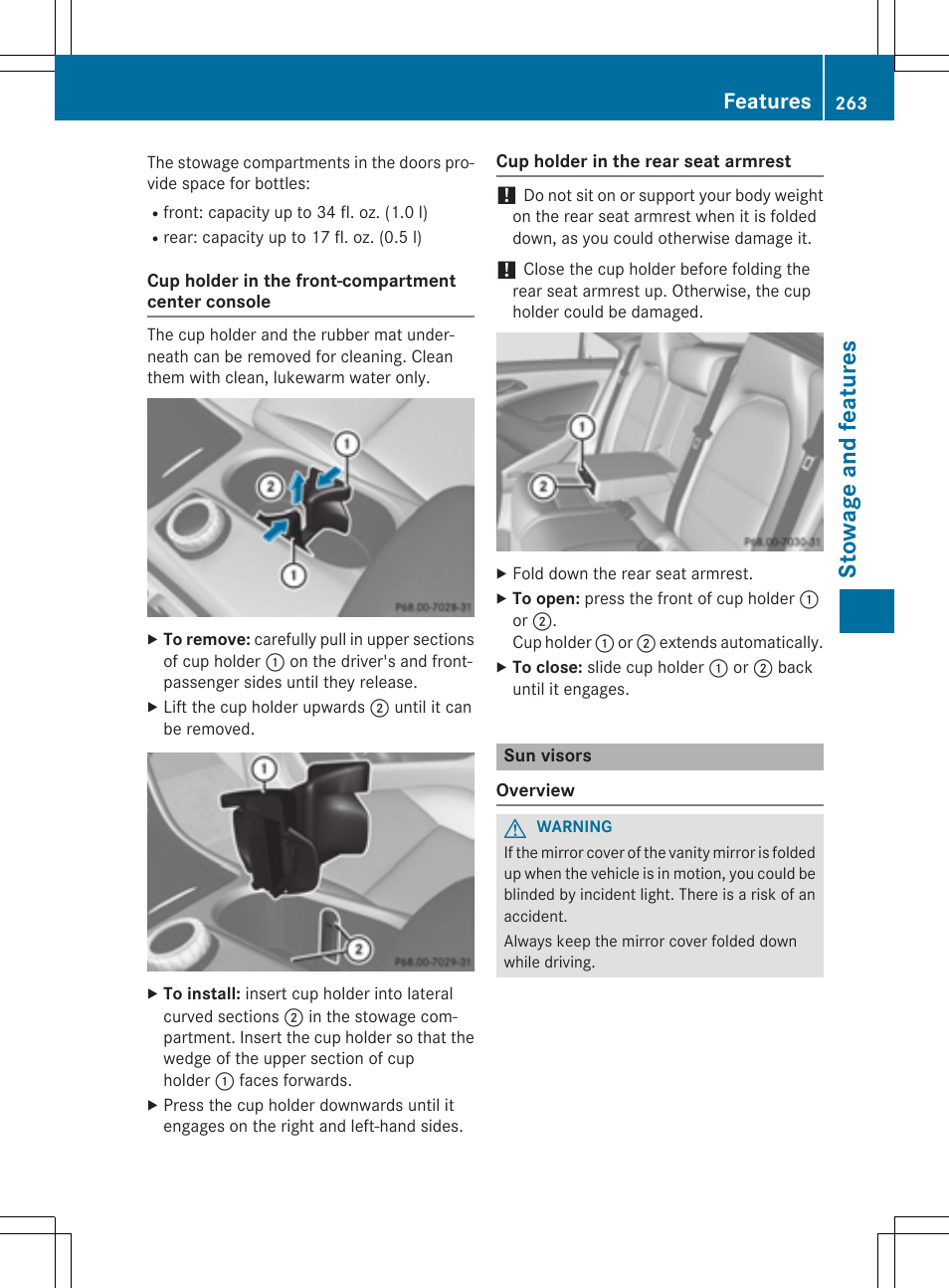 Stowage and features, Features | Mercedes-Benz CLA-Class 2014 Owners Manual User Manual | Page 265 / 358