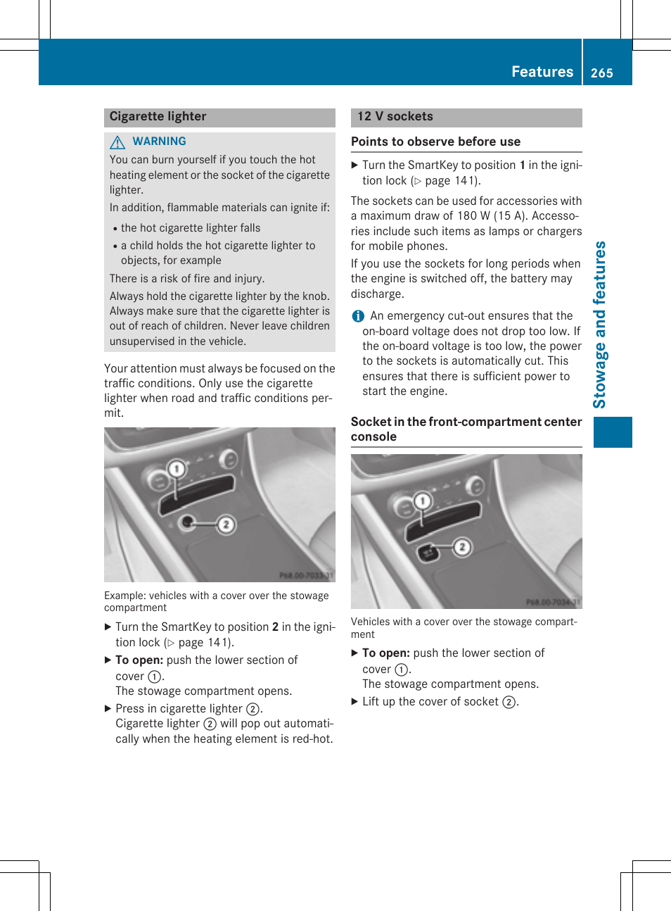 St owage and fea tu res, Features | Mercedes-Benz CLA-Class 2014 Owners Manual User Manual | Page 267 / 358