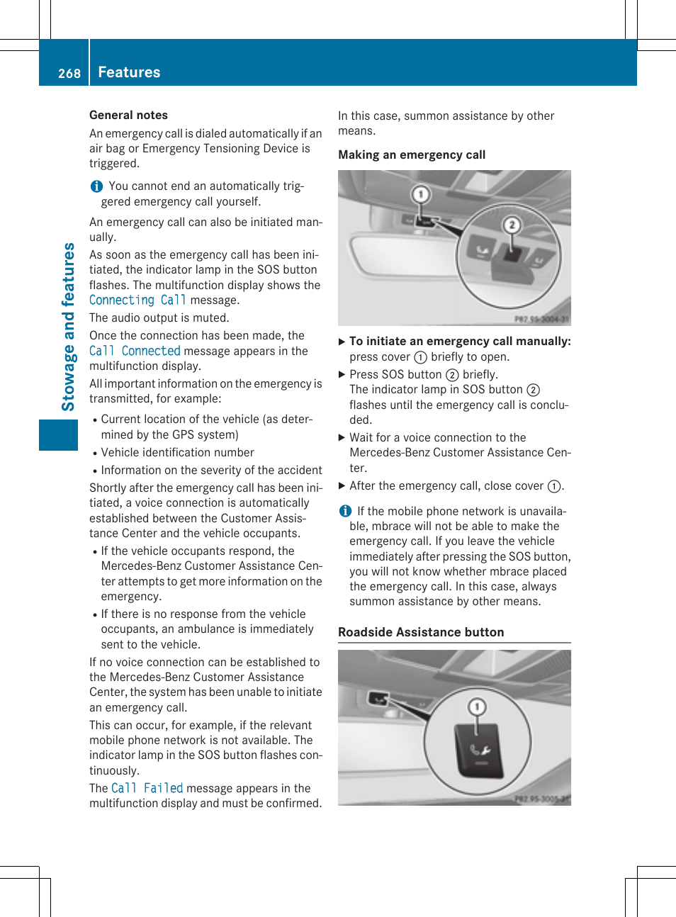 Stowage and features, Features | Mercedes-Benz CLA-Class 2014 Owners Manual User Manual | Page 270 / 358