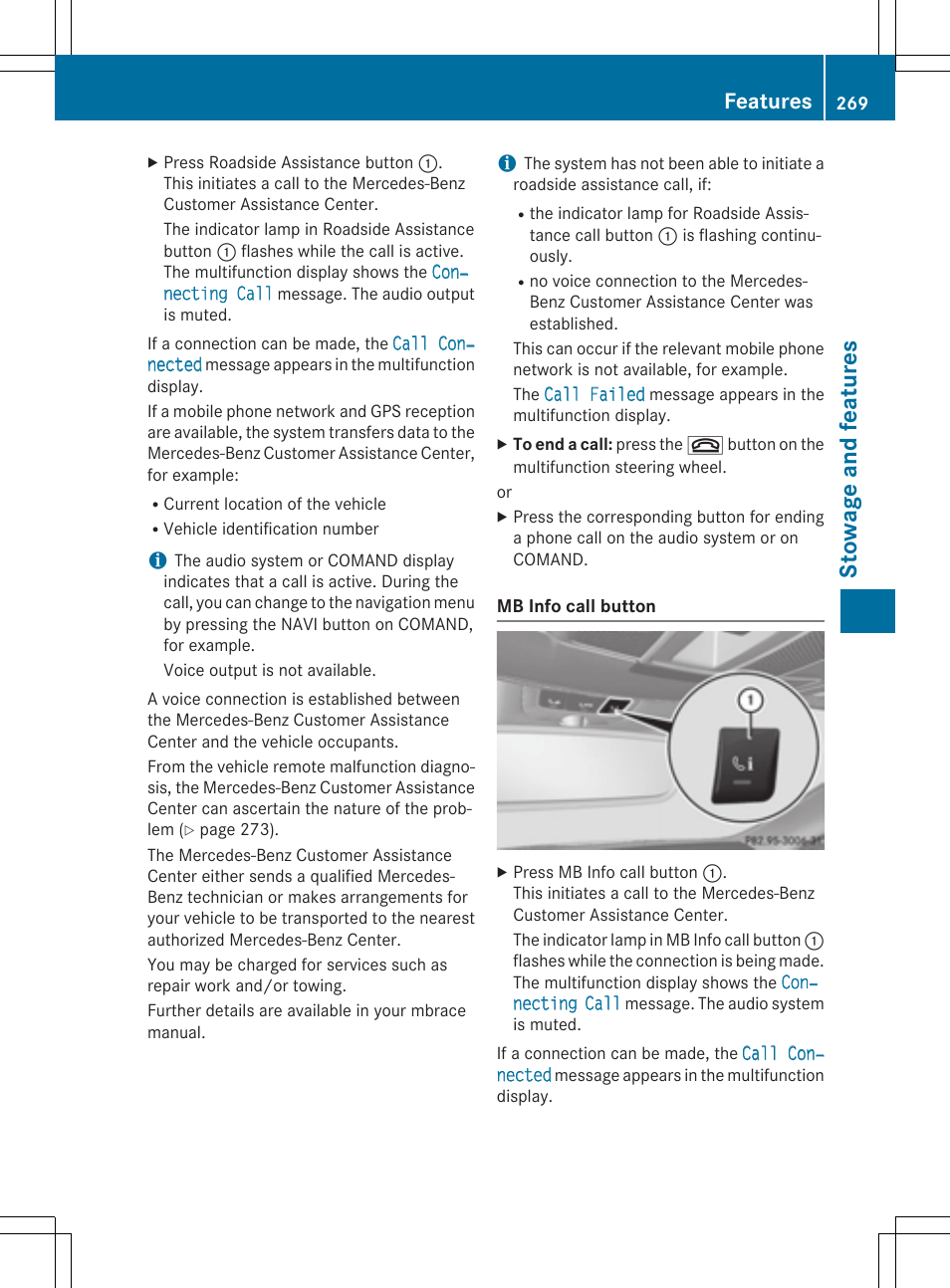 Stowage and features, Features | Mercedes-Benz CLA-Class 2014 Owners Manual User Manual | Page 271 / 358