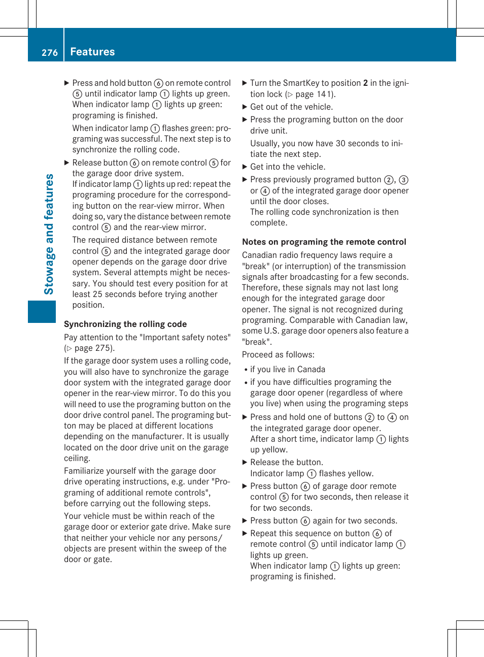 Stowage and features, Features | Mercedes-Benz CLA-Class 2014 Owners Manual User Manual | Page 278 / 358