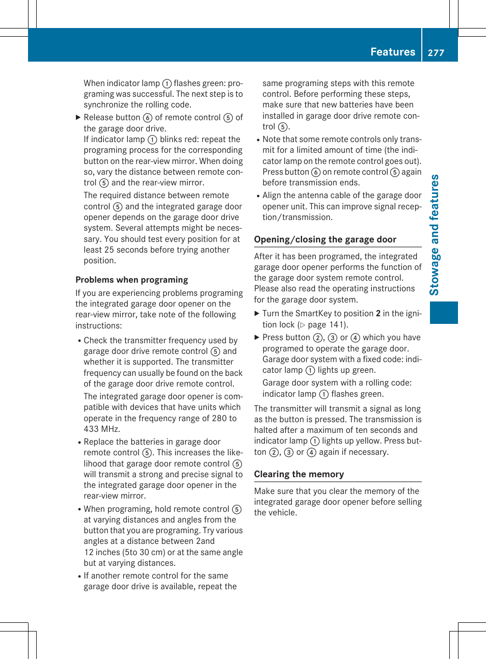 Stowage and features, Features | Mercedes-Benz CLA-Class 2014 Owners Manual User Manual | Page 279 / 358