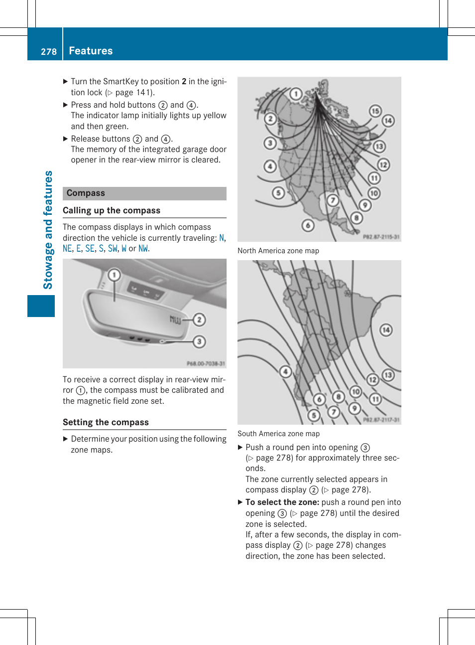 Stowage and features, Features | Mercedes-Benz CLA-Class 2014 Owners Manual User Manual | Page 280 / 358
