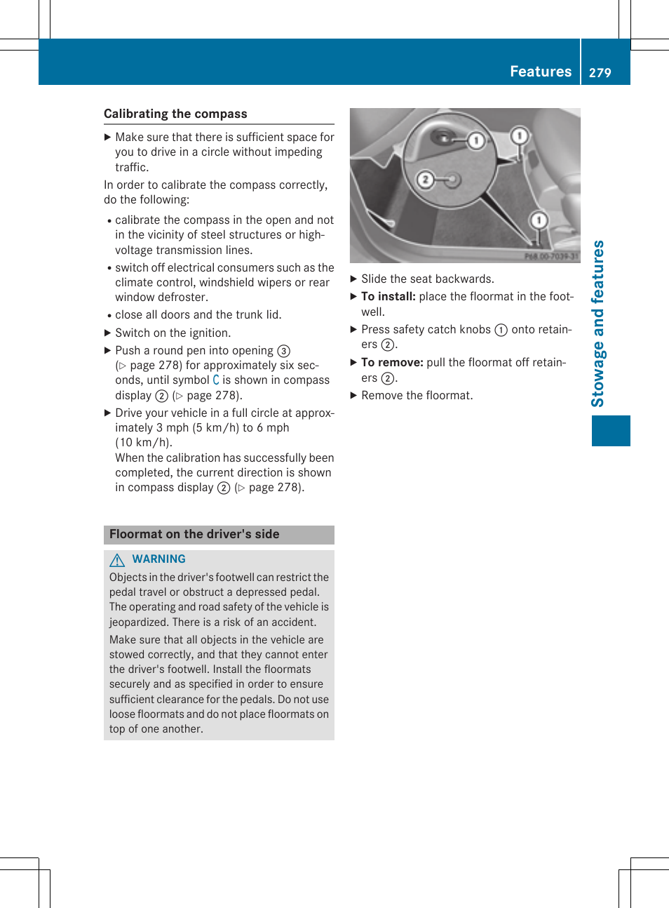St owage and fea tu res, Features | Mercedes-Benz CLA-Class 2014 Owners Manual User Manual | Page 281 / 358